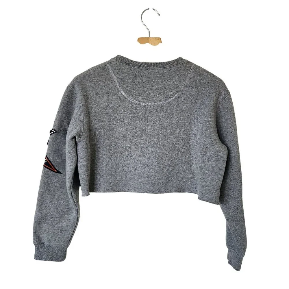 Gray Cropped Sweatshirt New York Floral Patches Upcycled Cute Casual Gym Sporty - Picture 3 of 11